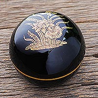 Gold-accented lacquerware wood box, 'Lotus Grove' - Lacquerware Mango Wood Box from Thailand
