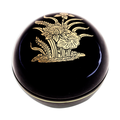 Gold-accented lacquerware wood box, 'Lotus Grove' - Lacquerware Mango Wood Box from Thailand