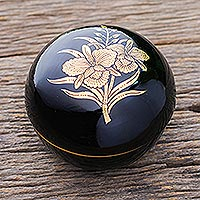 Gold-accented lacquerware wood box, 'Shimmering Orchid' - Gold-Accented Thai Lacquerware Box