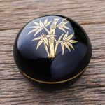 Gold-accented lacquerware wood box, 'Strong Stalk' - Lacquerware Box with Bamboo Motif