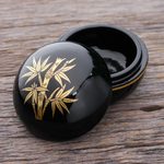 Gold-accented lacquerware wood box, 'Strong Stalk' - Lacquerware Box with Bamboo Motif