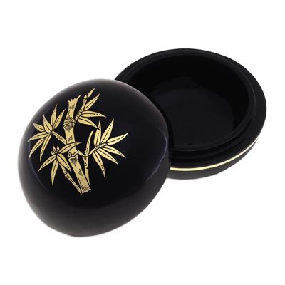 Gold-accented lacquerware wood box, 'Strong Stalk' - Lacquerware Box with Bamboo Motif