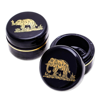 Gold-Accented Lacquerware Wood Boxes (Pair)