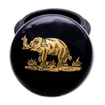 Gold-accented lacquerware wood boxes, 'Deco Elephants' (pair) - Gold-Accented Lacquerware Wood Boxes (Pair)