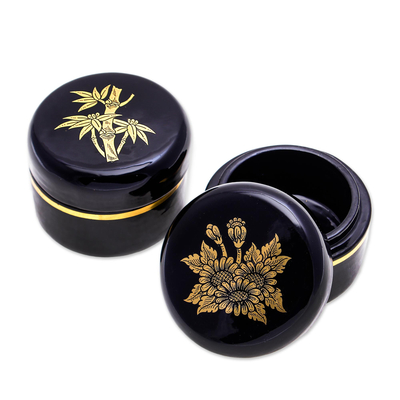 Gold-Accented Lacquerware Boxes from Thailand (Pair)