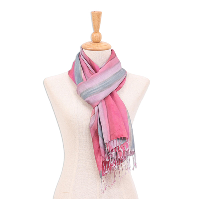 Hand-Painted Pink Silk Scarf