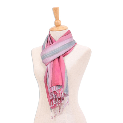 Hand-painted silk scarf, 'Pink Water' - Hand-Painted Pink Silk Scarf
