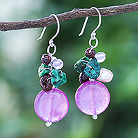 Multi-gemstone dangle earrings, Grape Lover