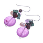 Multi-gemstone dangle earrings, 'Grape Lover' - Quartz and Cultured Pearl Dangle Earrings