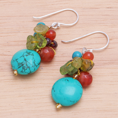 Multi-gemstone dangle earrings, 'Day Trip' - Chalcedony and Peridot Dangle Earrings