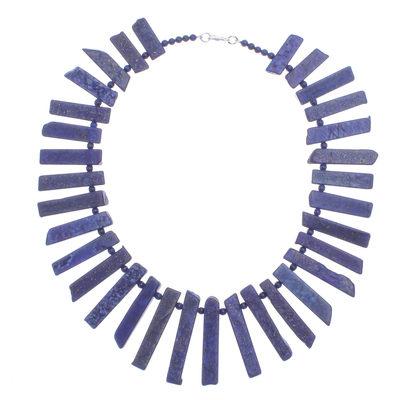 Lapis lazuli beaded necklace, 'Tribal Design' - Hand Crafted Lapis Lazuli Beaded Necklace