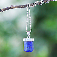 Lapis lazuli pendant necklace, 'Six-Sided Sea' - Lapis Lazuli and Sterling Silver Pendant Necklace