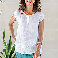 Sleeveless cotton blouse, 'Fresh Air in White'