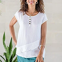 Sleeveless cotton blouse, 'Fresh Air in White' - White Double Cotton Gauze Sleeveless Blouse