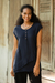 Sleeveless cotton blouse, 'Fresh Air in Navy' - Double Cotton Gauze Sleeveless Blouse (image 2) thumbail