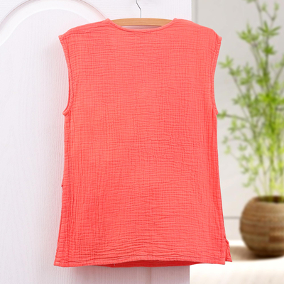Sleeveless cotton blouse, 'Fresh Air in Coral' - Cotton Sleeveless Blouse from Thailand