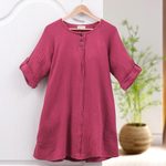 Cotton tunic, 'Fresh Breeze in Raspberry' - Long Cotton Gauze Tunic from Thailand