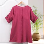 Cotton tunic, 'Fresh Breeze in Raspberry' - Long Cotton Gauze Tunic from Thailand