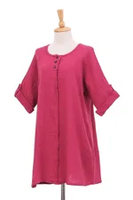 Cotton tunic, 'Fresh Breeze in Raspberry' - Long Cotton Gauze Tunic from Thailand