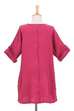 Cotton tunic, 'Fresh Breeze in Raspberry' - Long Cotton Gauze Tunic from Thailand