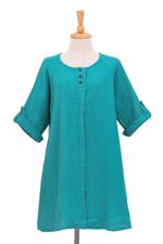 Cotton tunic, 'Fresh Breeze in Sea Green' - Artisan Crafted Cotton Tunic
