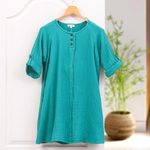 Cotton tunic, 'Fresh Breeze in Sea Green' - Artisan Crafted Cotton Tunic