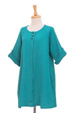 Cotton tunic, 'Fresh Breeze in Sea Green' - Artisan Crafted Cotton Tunic