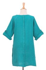 Cotton tunic, 'Fresh Breeze in Sea Green' - Artisan Crafted Cotton Tunic