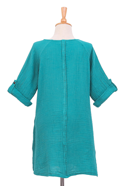 Cotton tunic, 'Fresh Breeze in Sea Green' - Artisan Crafted Cotton Tunic