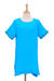 Short-sleeved cotton tunic, 'Out of Office in Cyan' - Long Turquoise Blue Cotton Tunic (image 2a) thumbail