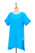Short-sleeved cotton tunic, 'Out of Office in Cyan' - Long Turquoise Blue Cotton Tunic (image 2d) thumbail