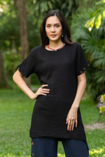 Cotton tunic, 'Out of Office in Black' - Double Cotton Gauze Tunic