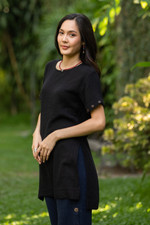 Cotton tunic, 'Out of Office in Black' - Double Cotton Gauze Tunic
