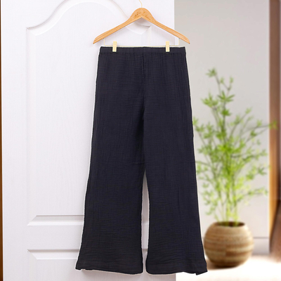 Cotton pants, 'Out of Office in Black' - Handcrafted Cotton Double Gauze Pants