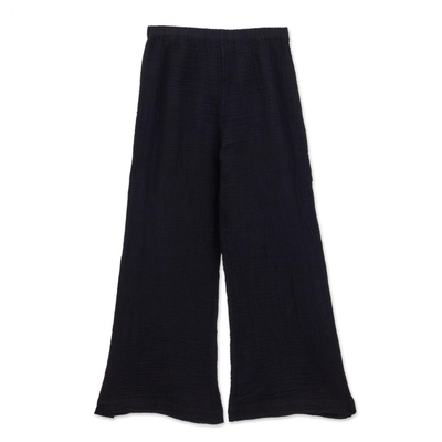 Cotton pants, 'Out of Office in Black' - Handcrafted Cotton Double Gauze Pants