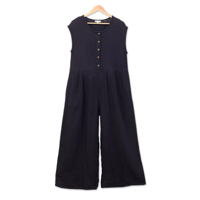 Cotton jumpsuit, 'Roman Holiday in Black' - Hand Made Black Cotton Jumpsuit from Thailand
