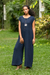 Cotton jumpsuit, 'Roman Holiday in Navy' - Double Cotton Gauze Jumpsuit from Thailand