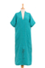 Cotton shift dress, 'Leisurely Sea Green' - Sea Green Cotton V-Neck Long Crinkle Cotton Dress (image 2a) thumbail