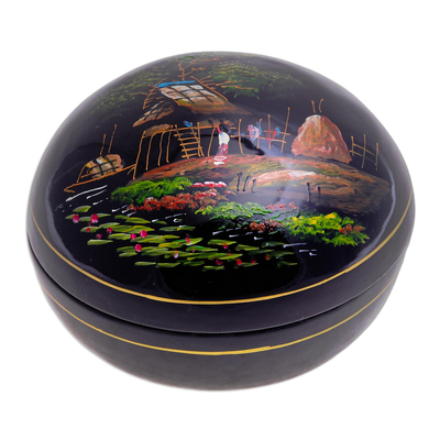 Lacquerware wood box, 'Country Living' - Lacquerware Mango Wood Box from Thailand