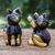 Gold-accented wood sculptures, 'Playful Pair' (pair) - Gold-Accented Cat Sculptures from Thailand (Pair) thumbail