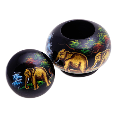 Lackierte Holzkiste - Handbemalte dekorative Box mit Elefantenmotiv