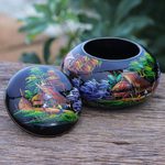 Lacquerware wood box, 'Night in the Country' - Hand-Painted Lacquerware Box with Nature Motif