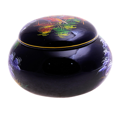Lacquerware wood box, 'Night in the Country' - Hand-Painted Lacquerware Box with Nature Motif
