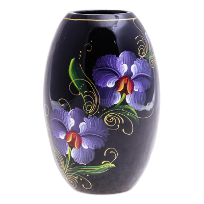 Decorative Lacquerware Vase with Orchid Motif