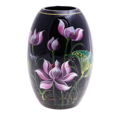 Decorative Lacquerware Vase with Lotus Motif