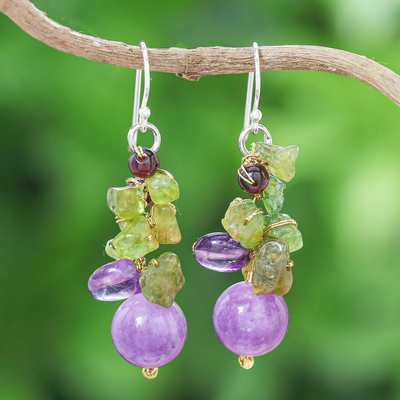 Multi-gemstone dangle earrings, Violet Forest