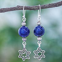 Lapis lazuli dangle earrings, 'Center Stage in Blue' - Lapis Lazuli Dangle Earrings with Star Motif