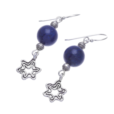 Lapis lazuli dangle earrings, 'centre Stage in Blue' - Lapis Lazuli Dangle Earrings with Star Motif