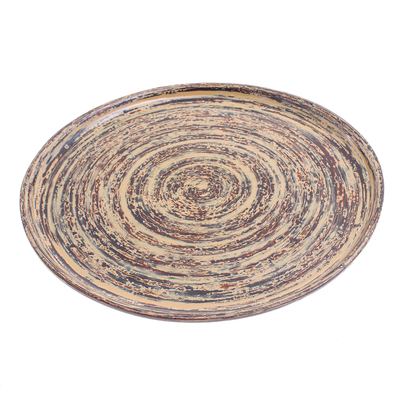 Decorative lacquerware bamboo plate, 'Tender Mood' - Decorative Lacquerware Bamboo Plate