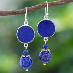 Lapis lazuli dangle earrings, 'Loving Moon' - Hand Crafted Lapis Lazuli Dangle Earrings